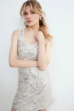 Abito argento donna con paillettes - ARGENTO