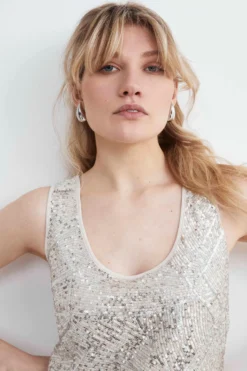 Abito argento donna con paillettes - ARGENTO