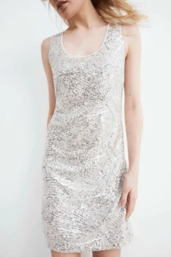 Abito argento donna con paillettes - ARGENTO