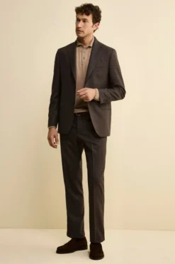 Abito Check Monopetto Comfort Fit in Lana Vergine - FANT. MARRONE
