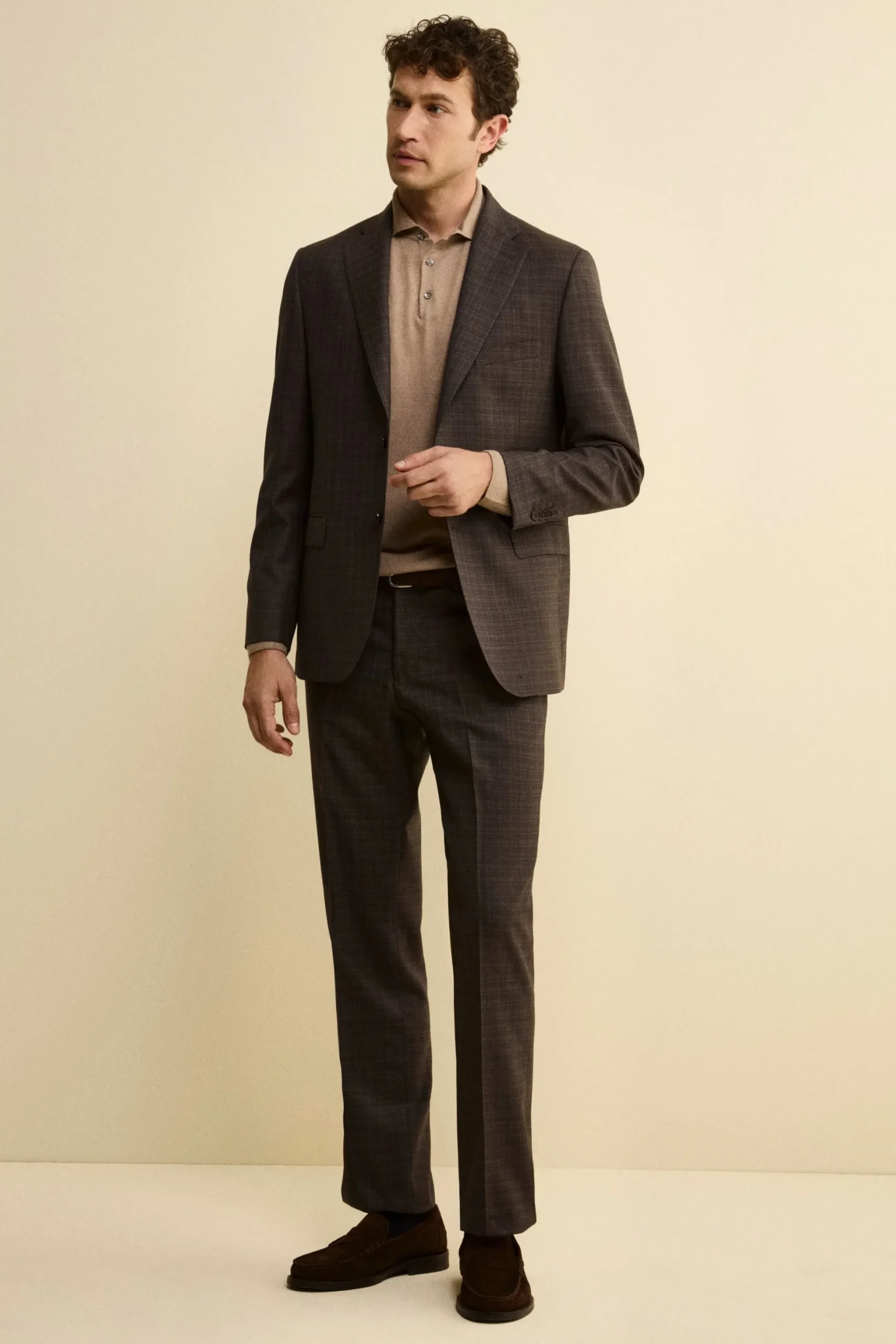 Abito Check Monopetto Comfort Fit in Lana Vergine - FANT. MARRONE