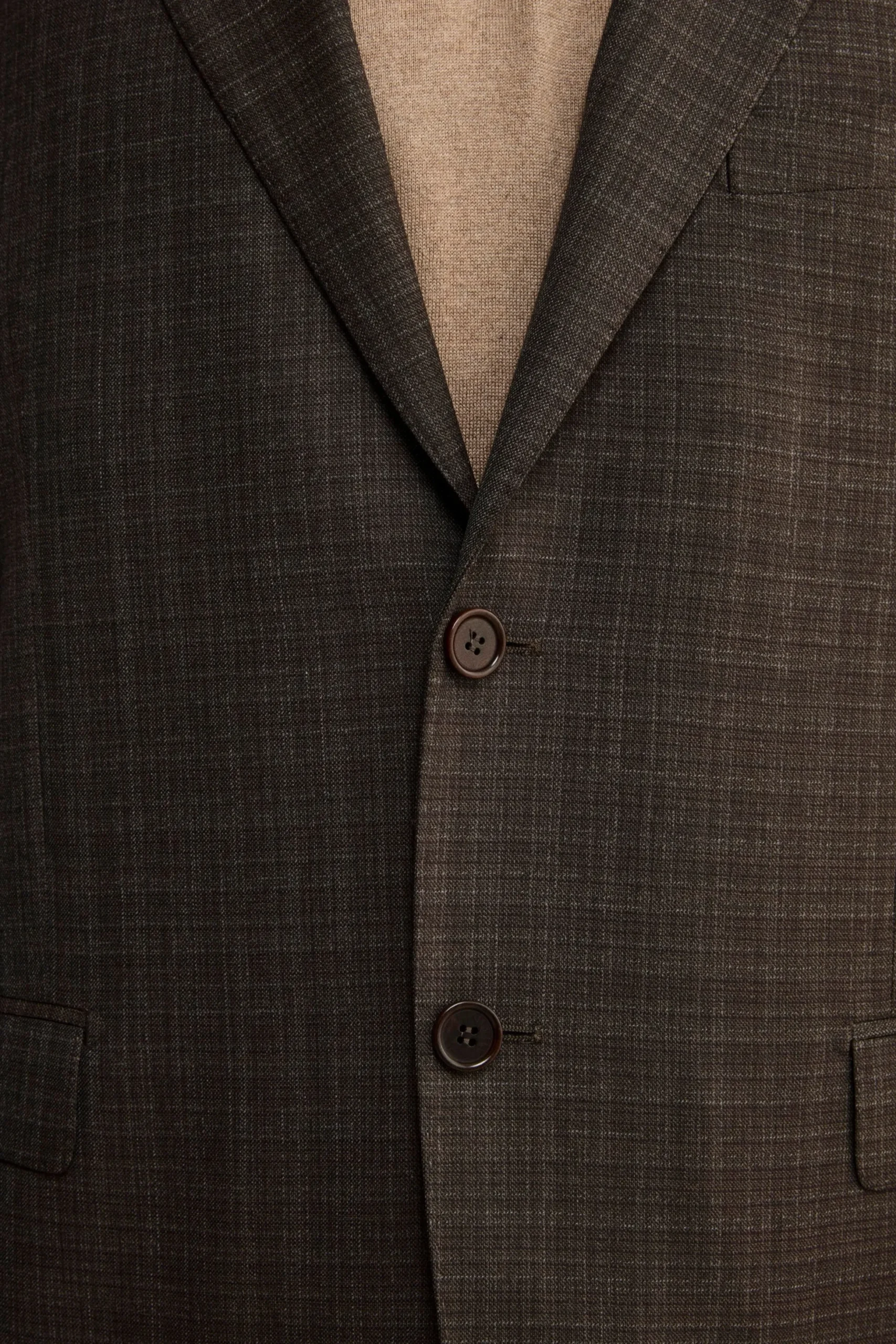 Abito Check Monopetto Comfort Fit in Lana Vergine - FANT. MARRONE