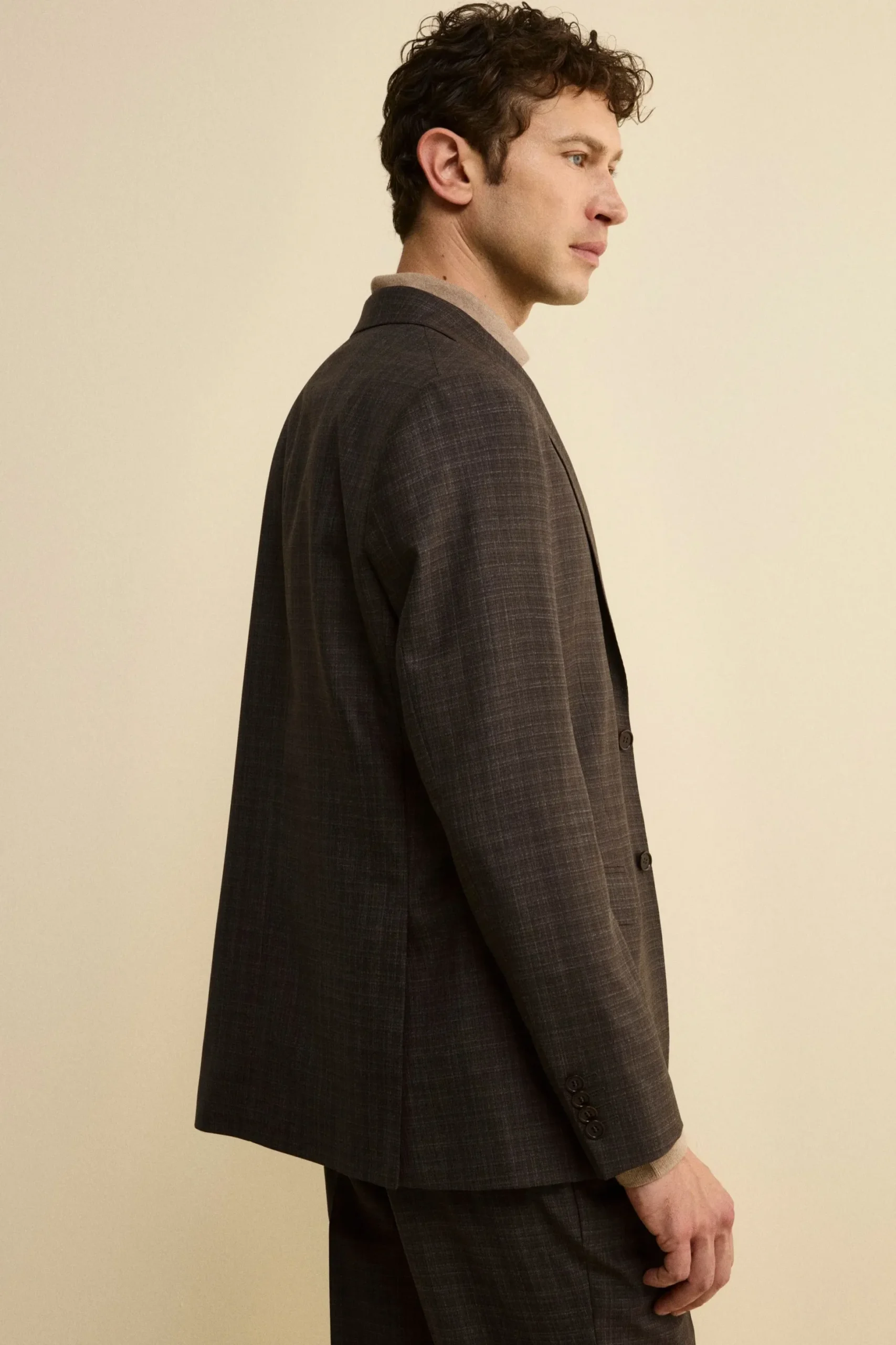 Abito Check Monopetto Comfort Fit in Lana Vergine - FANT. MARRONE