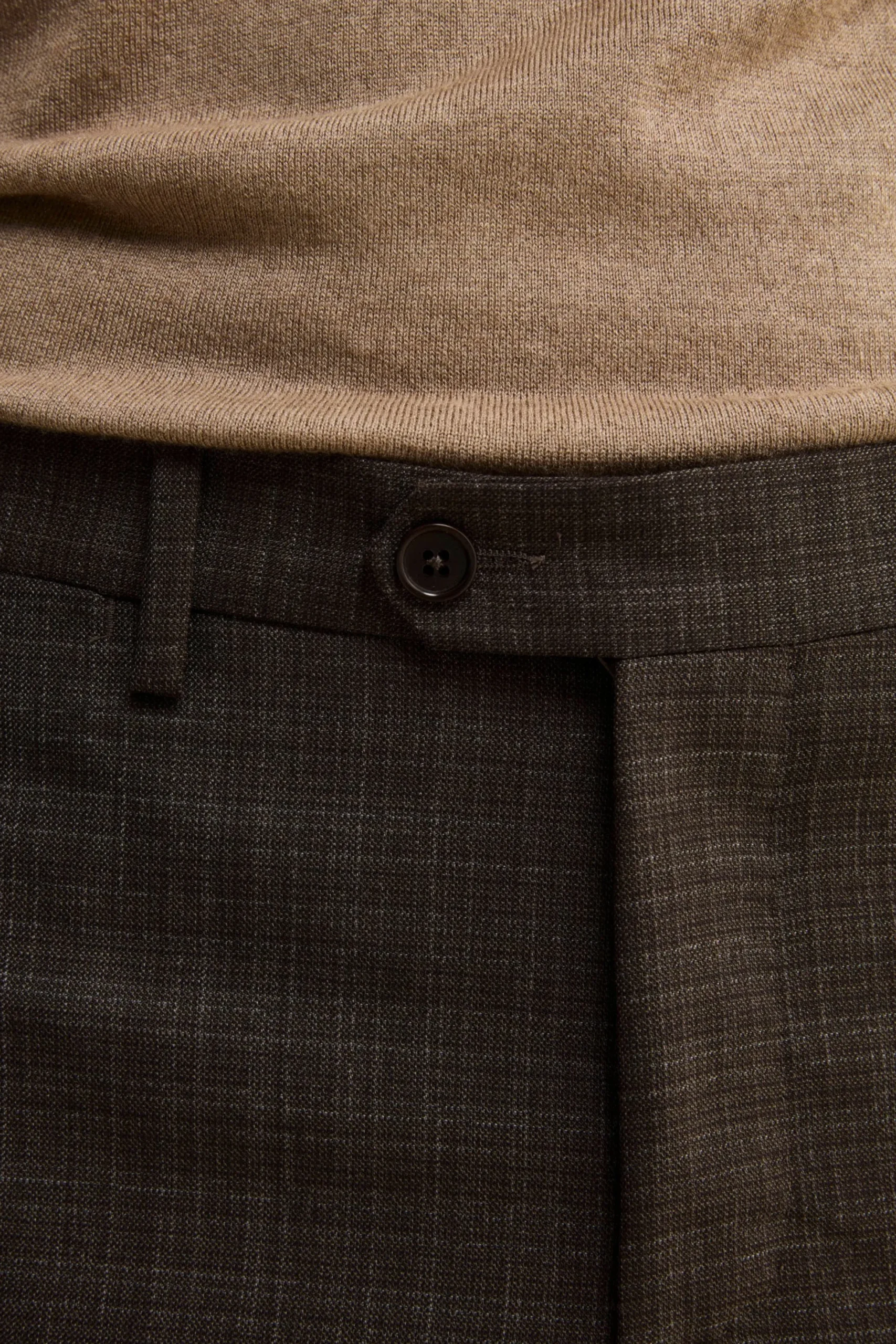 Abito Check Monopetto Comfort Fit in Lana Vergine - FANT. MARRONE