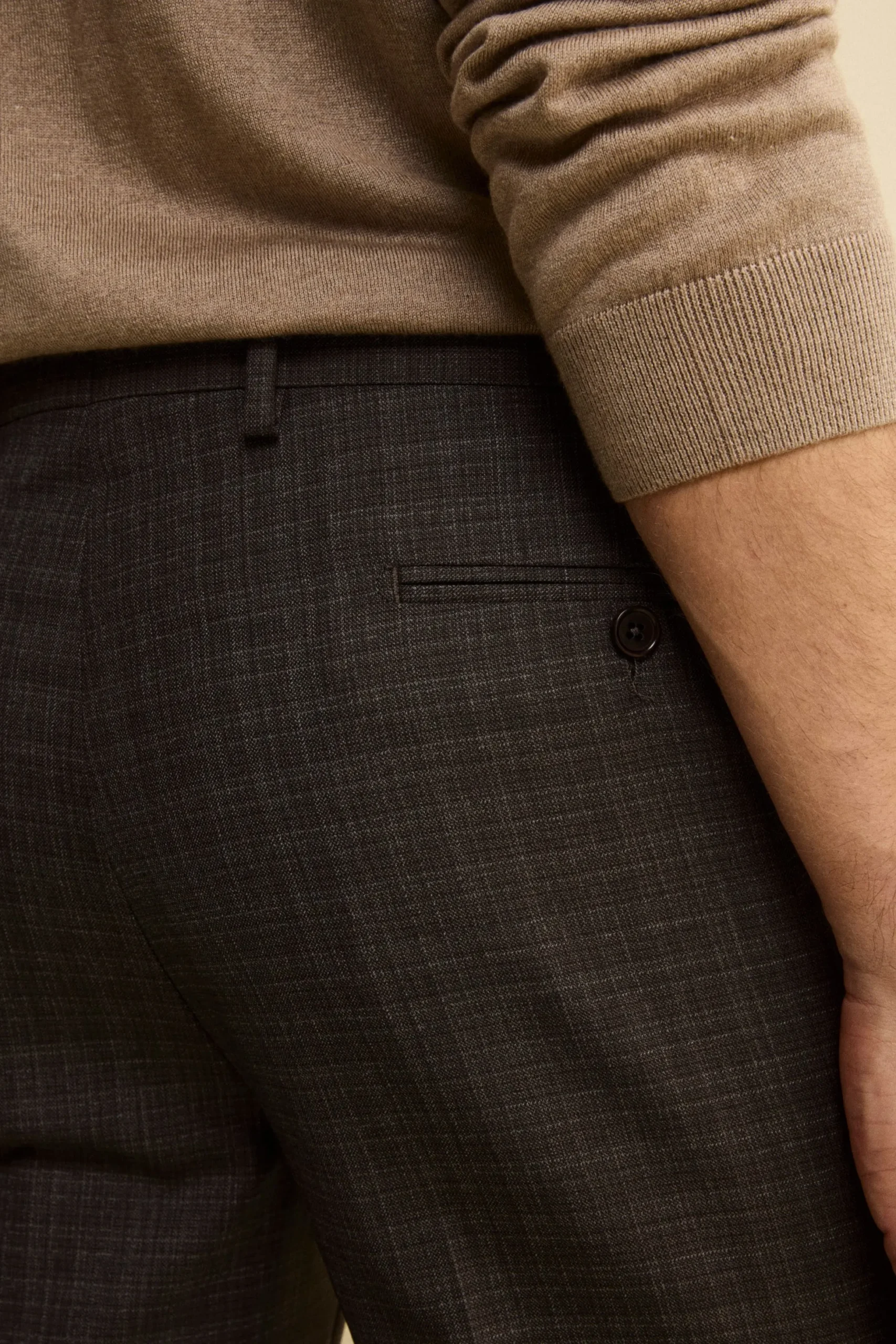 Abito Check Monopetto Comfort Fit in Lana Vergine - FANT. MARRONE
