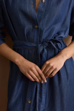 Abito Chemisier Lungo con Cintura in Denim - DENIM