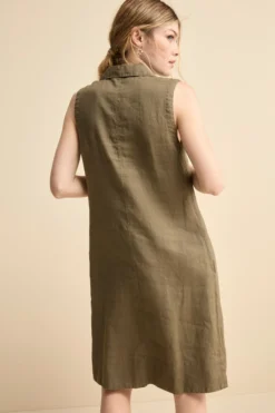 Abito Chemisier Smanicato in Lino - VERDE MILITARE