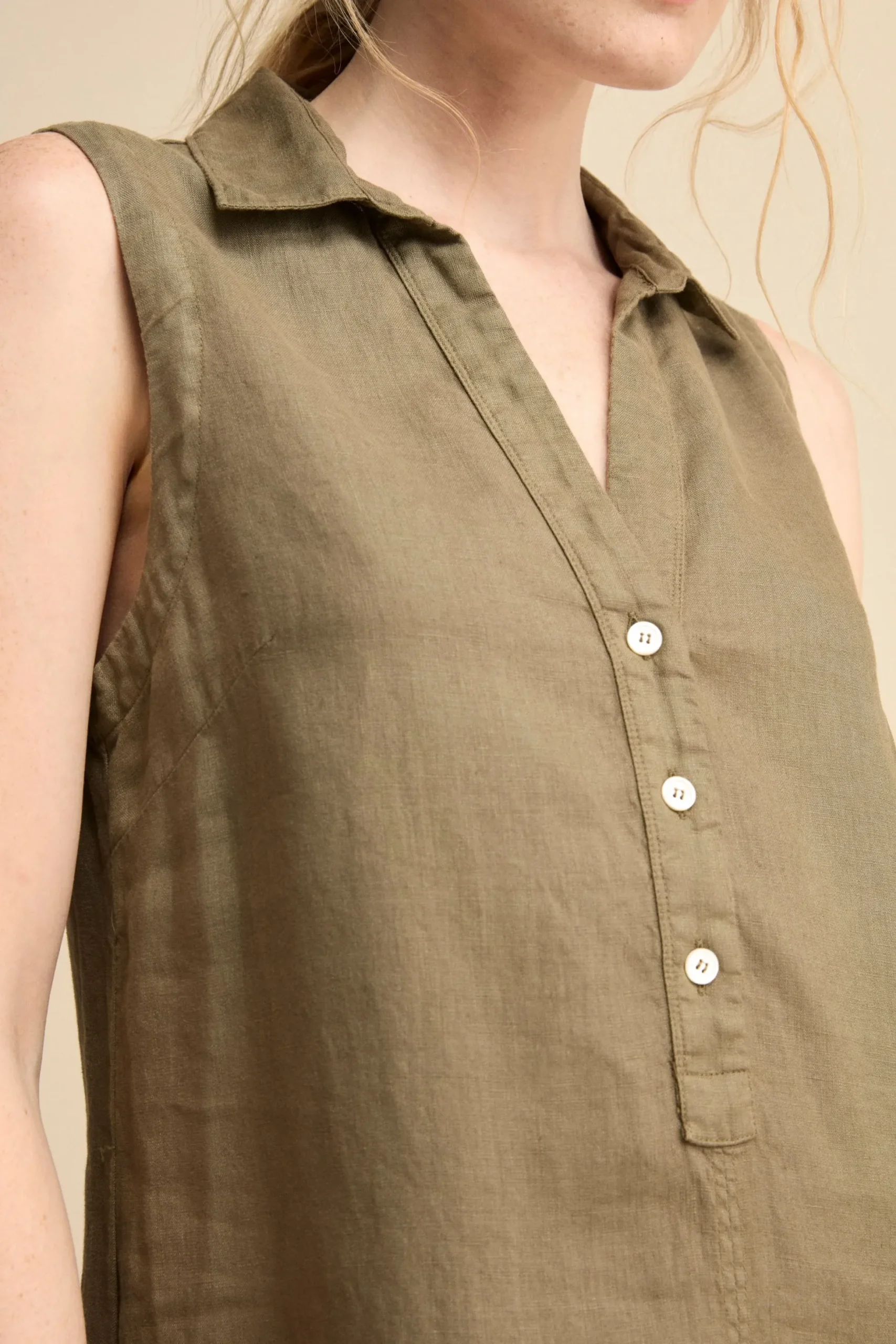 Abito Chemisier Smanicato in Lino - VERDE MILITARE