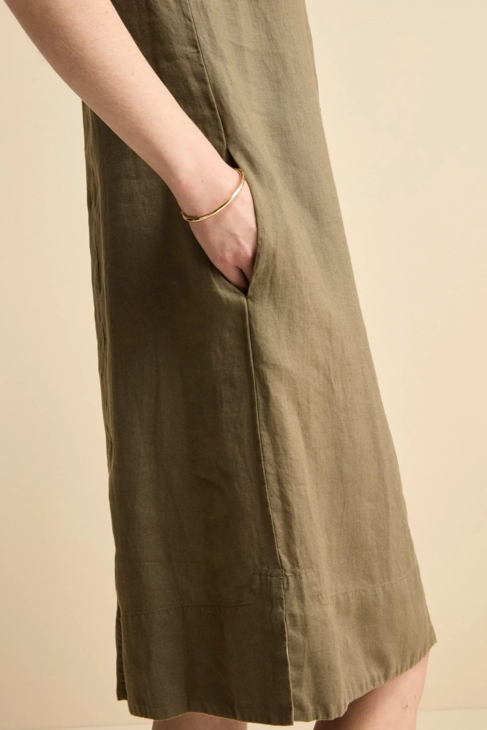 Abito Chemisier Smanicato in Lino - VERDE MILITARE