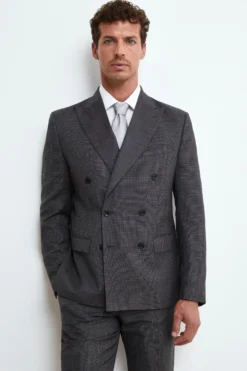 Abito Doppiopetto in Lana Slim Fit - ANTRACITE QUADRI