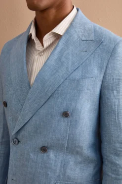 Abito Doppiopetto Slim Fit in Lino Melange - CIELO