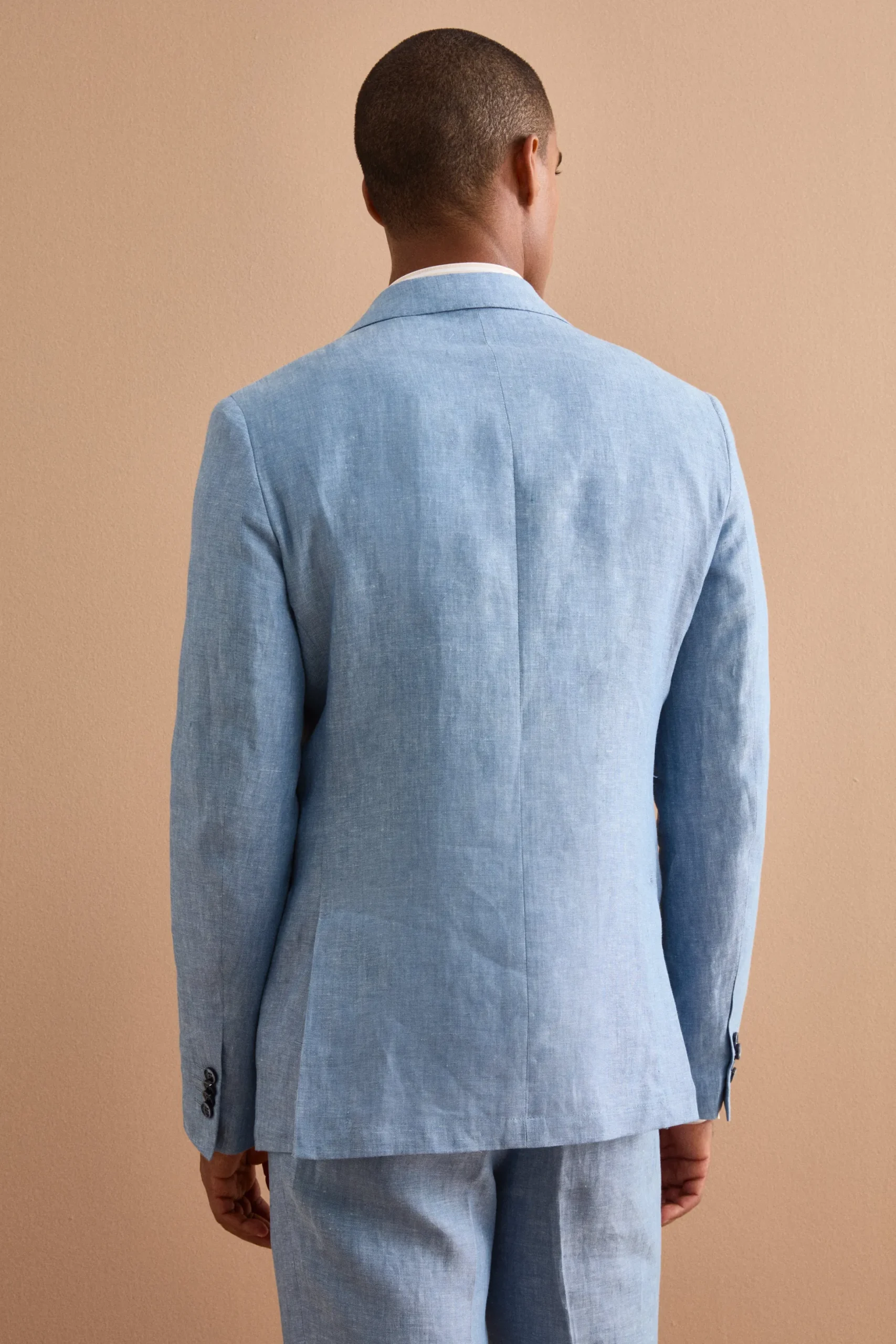 Abito Doppiopetto Slim Fit in Lino Melange - CIELO