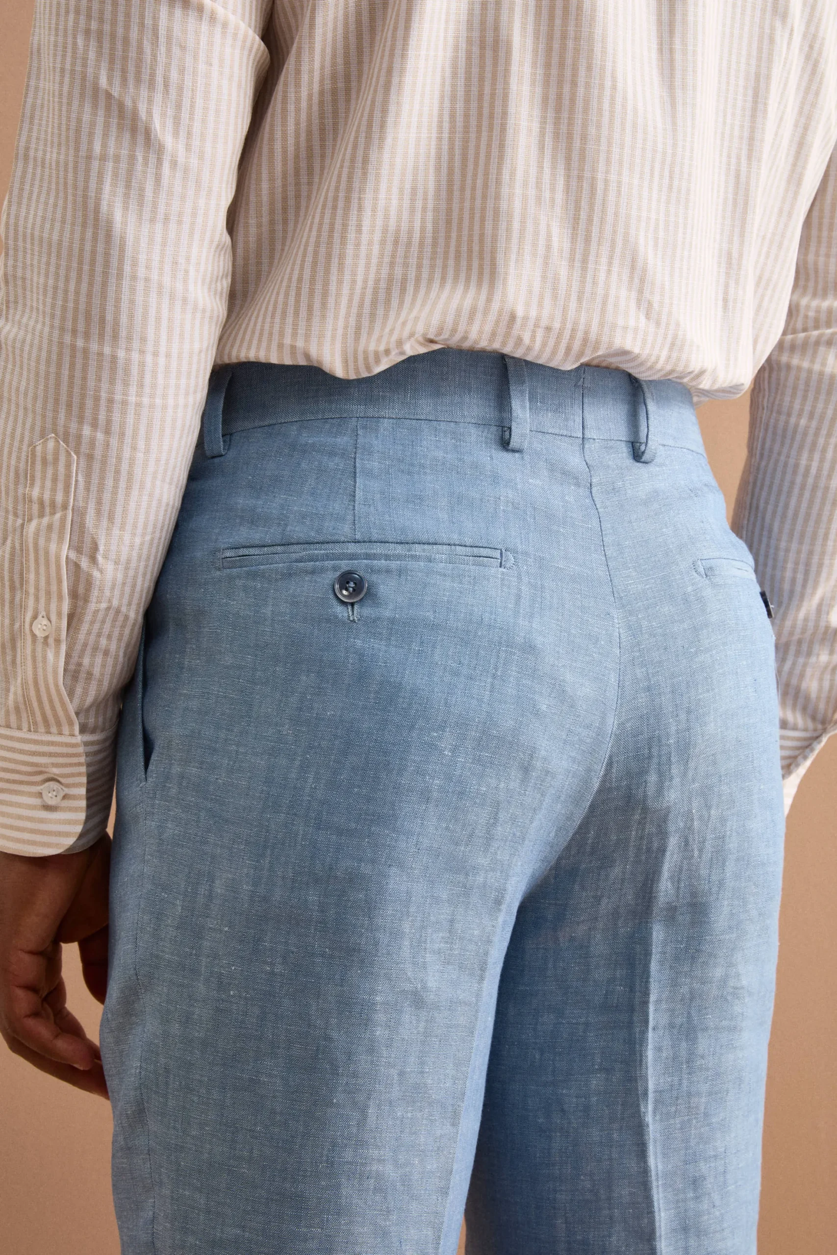 Abito Doppiopetto Slim Fit in Lino Melange - CIELO