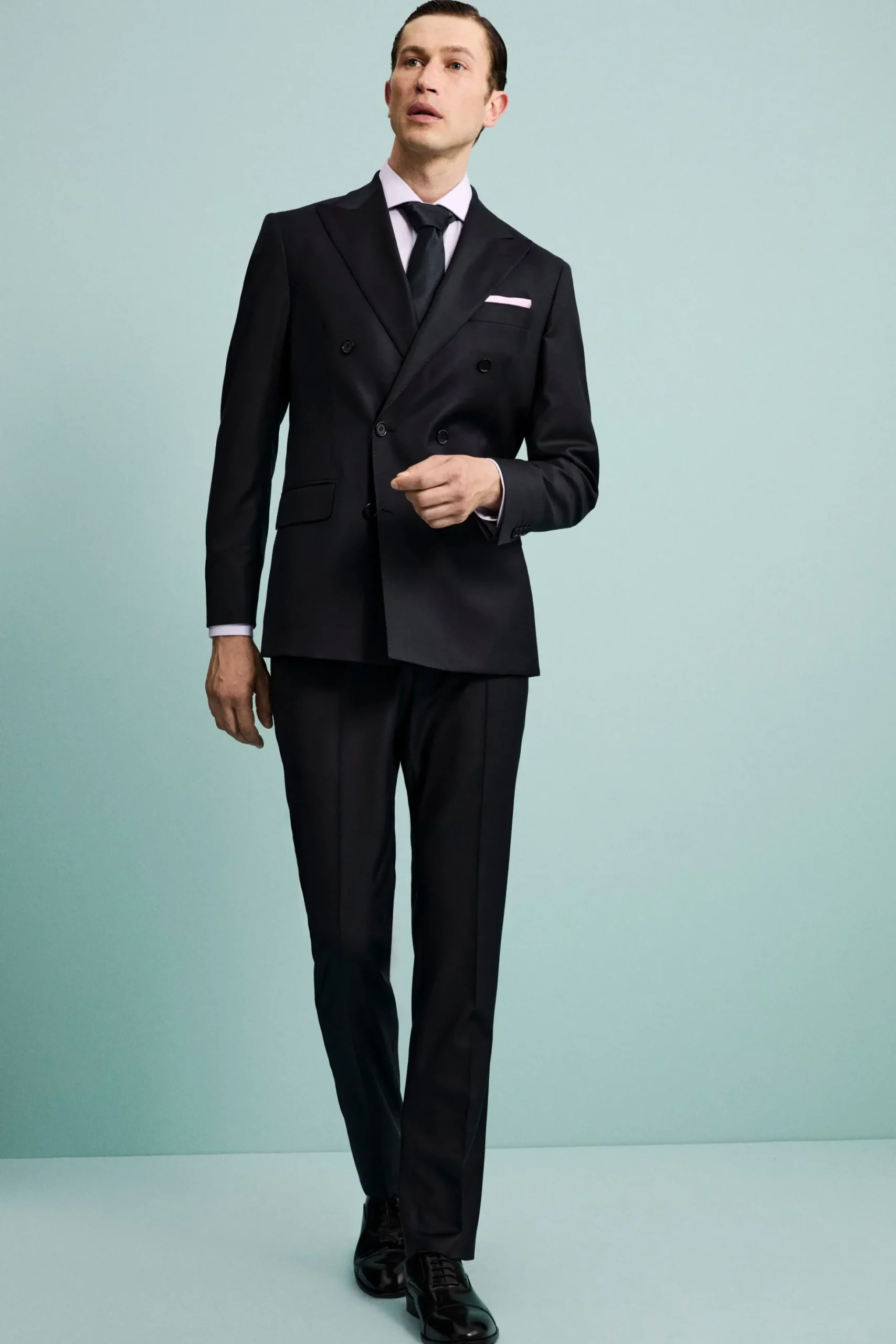 Abito Elegante Doppiopetto con Revers a Lancia - BLU
