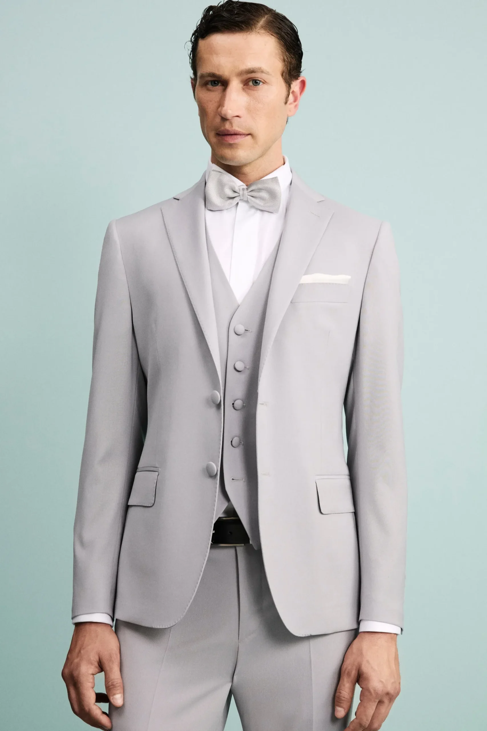 Abito Elegante Monopetto in Lana Vergine con Gilet - GRIGIO CHIARO