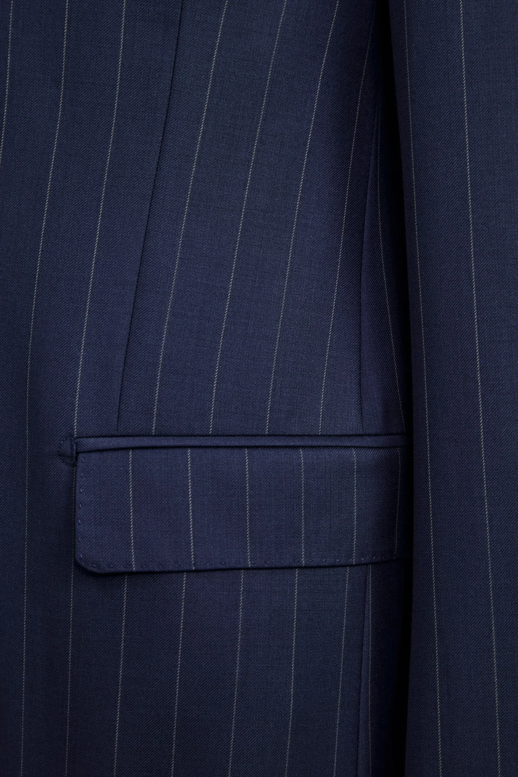 Abito Gessato Monopetto Comfort Fit in Lana Vergine - BLU APERTO GESSATO