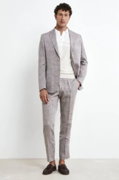 Abito in lino slim fit - MARRONE