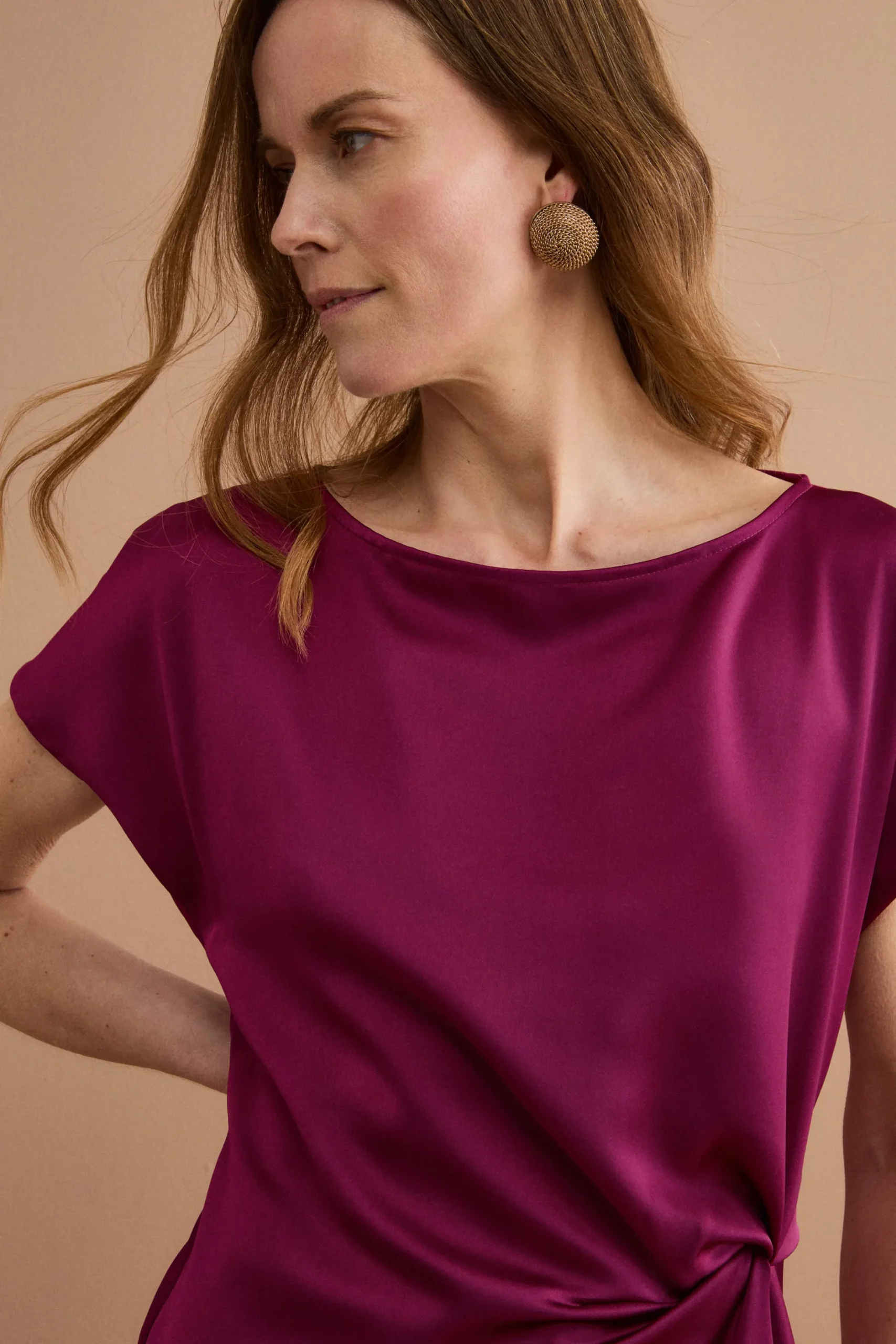 Abito Lungo da Cerimonia con Drappeggio - MAGENTA