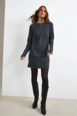 Abito Midi in Misto Cashmere - ANTRACITE