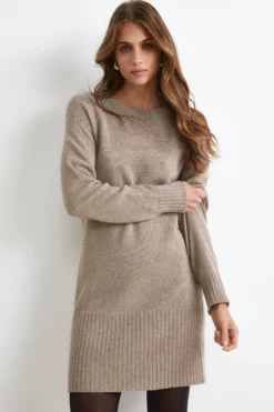 Abito Midi in Misto Cashmere - TORTORA