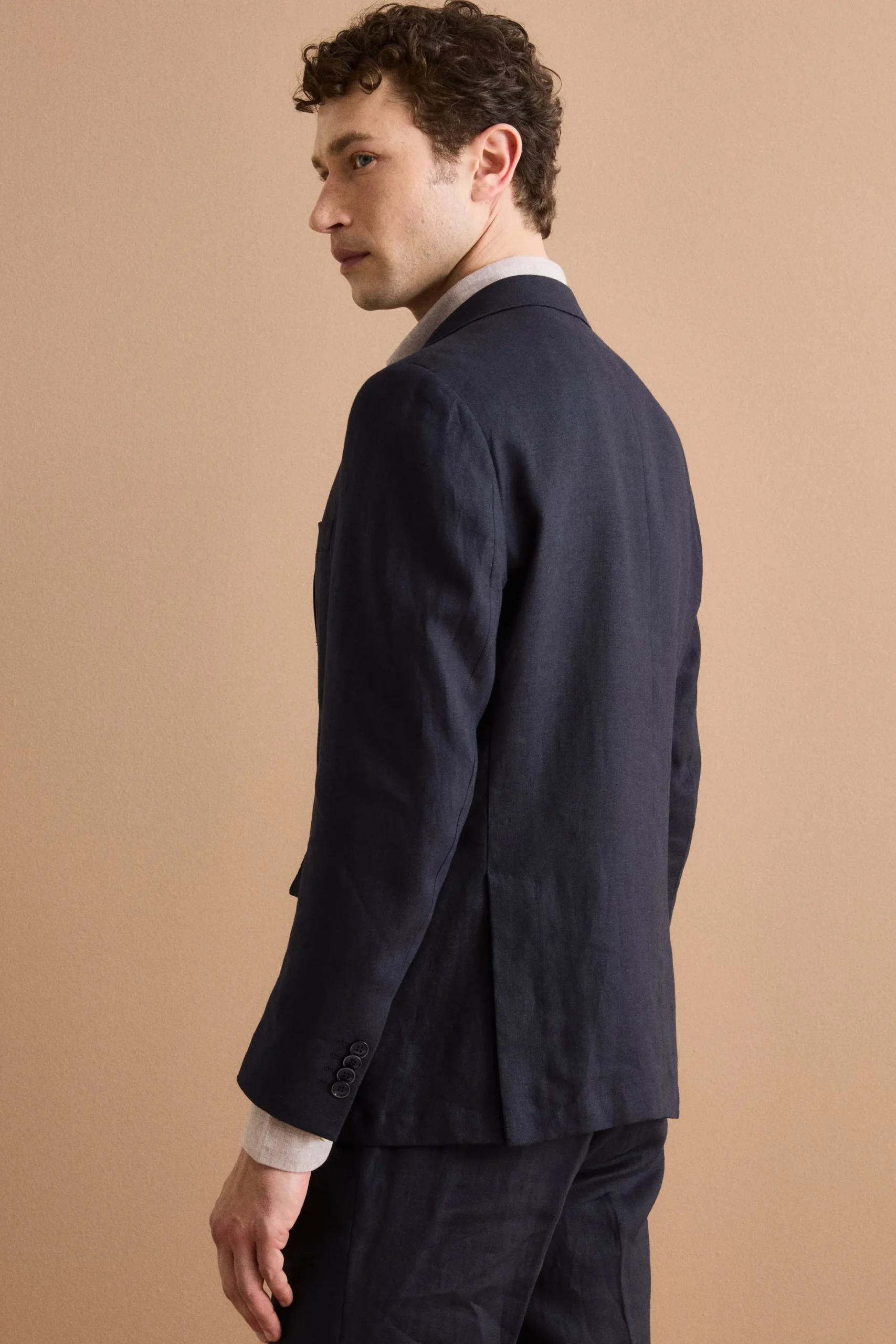 Abito Monopetto Comfort Fit in Puro Lino - NAVY