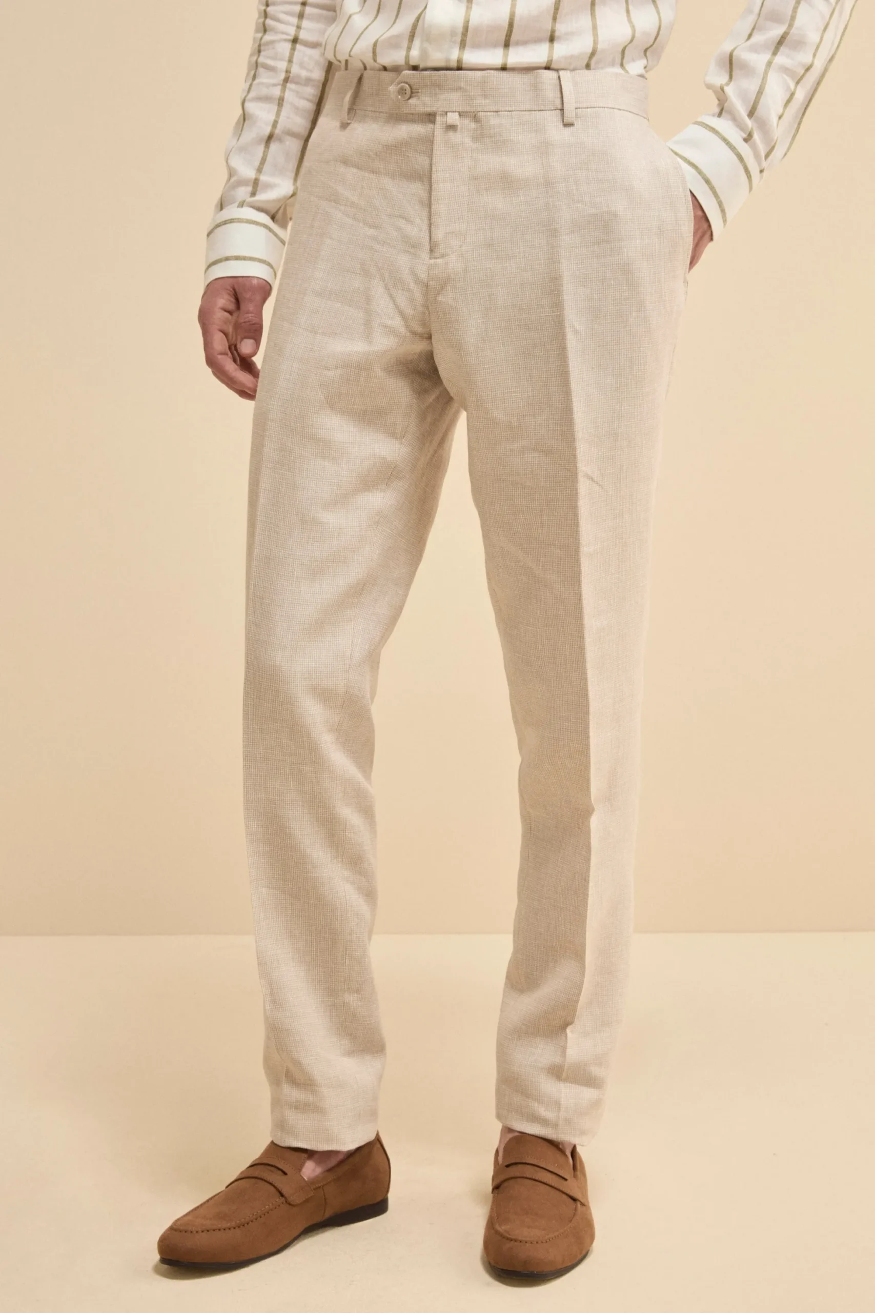 Abito Monopetto Slim Fit in Lino - FANT. BEIGE
