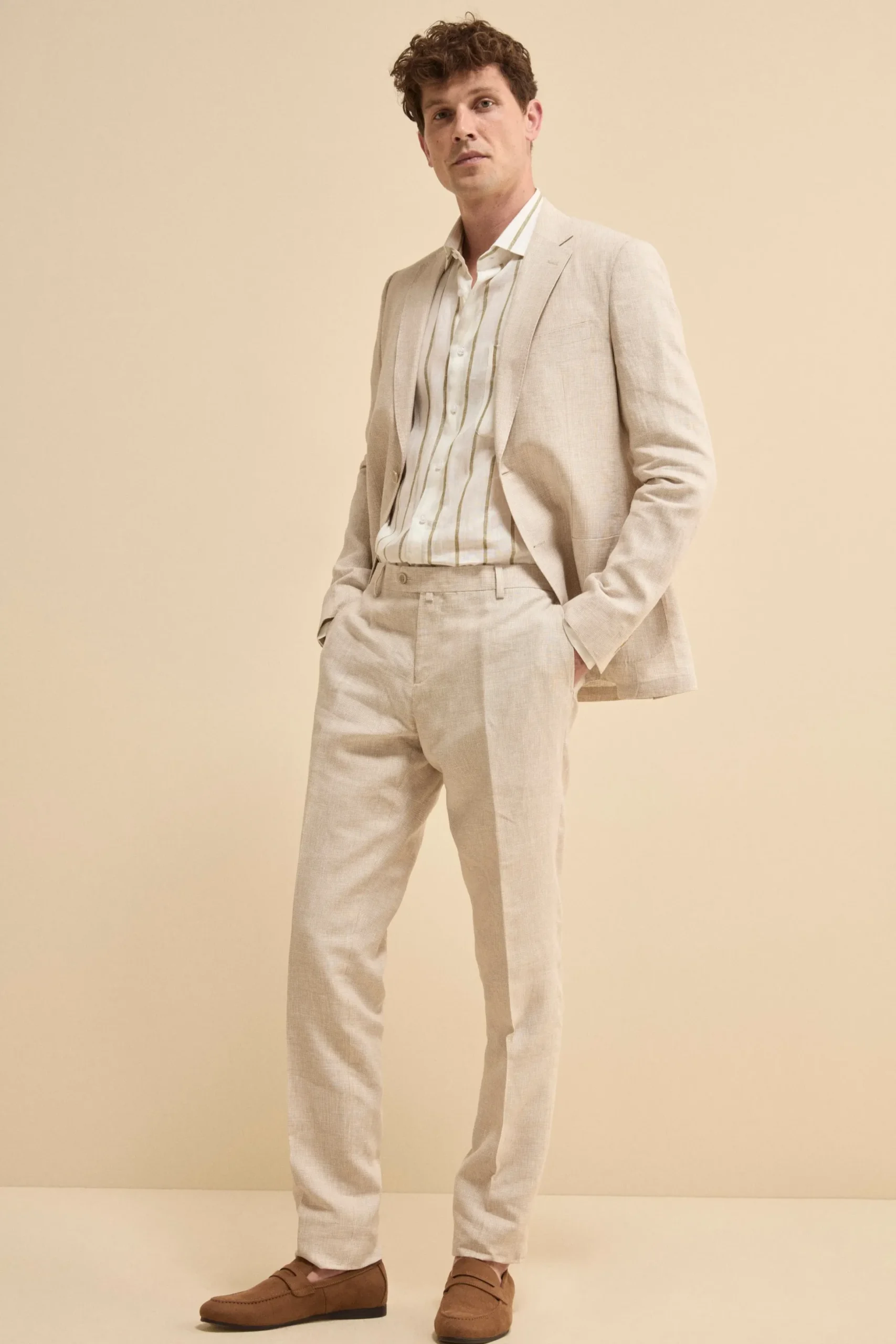 Abito Monopetto Slim Fit in Lino - FANT. BEIGE
