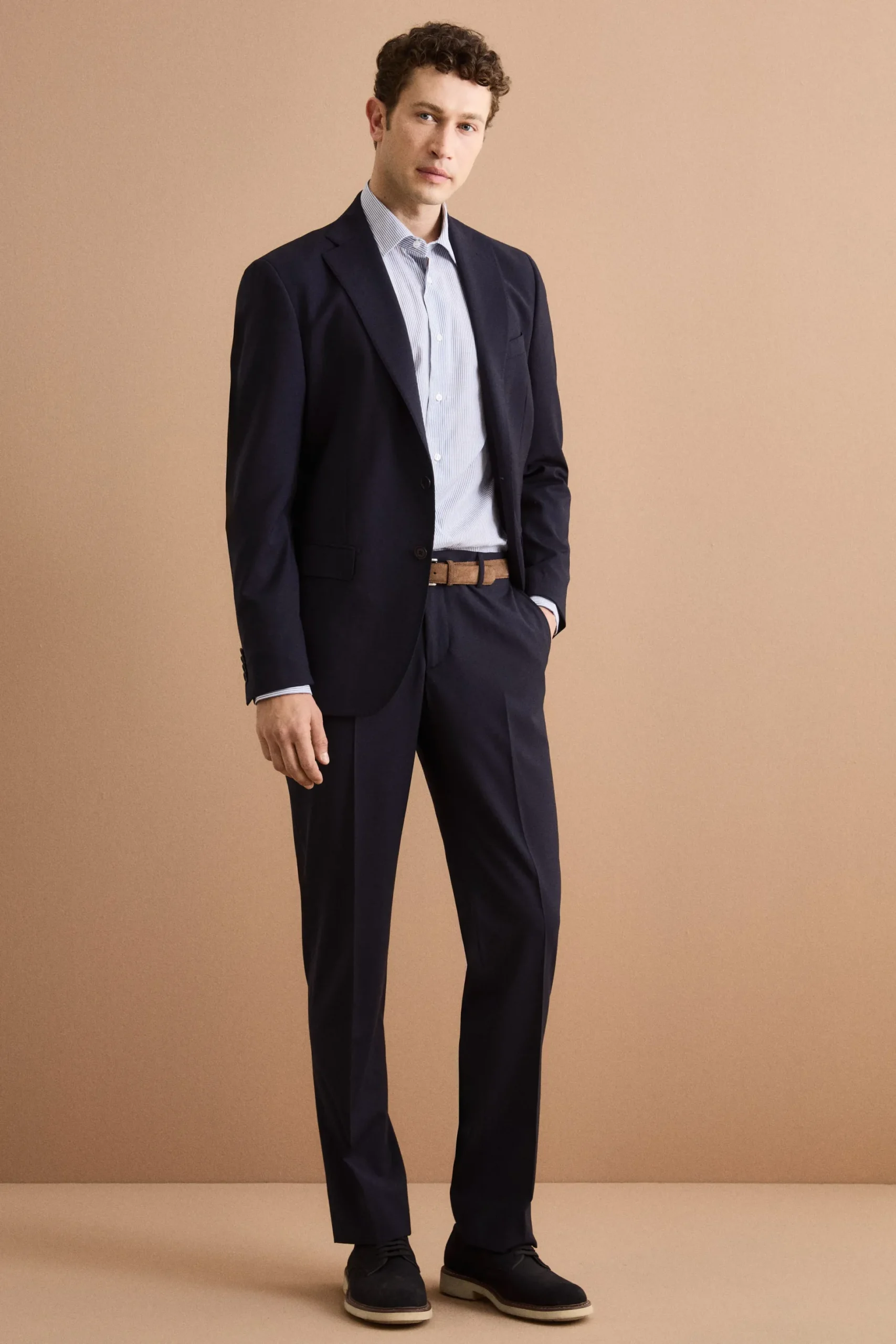 Abito Regular Fit Foderato in Lana Vergine - BLU