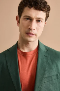 Abito Regular Fit Monopetto in Lino - VERDE