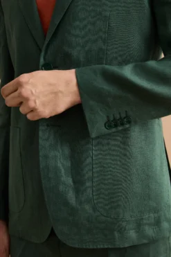Abito Regular Fit Monopetto in Lino - VERDE