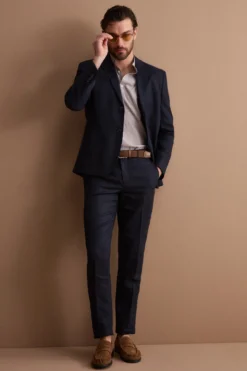 Abito Regular Fit Monopetto in Lino - NAVY