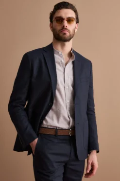 Abito Regular Fit Monopetto in Lino - NAVY