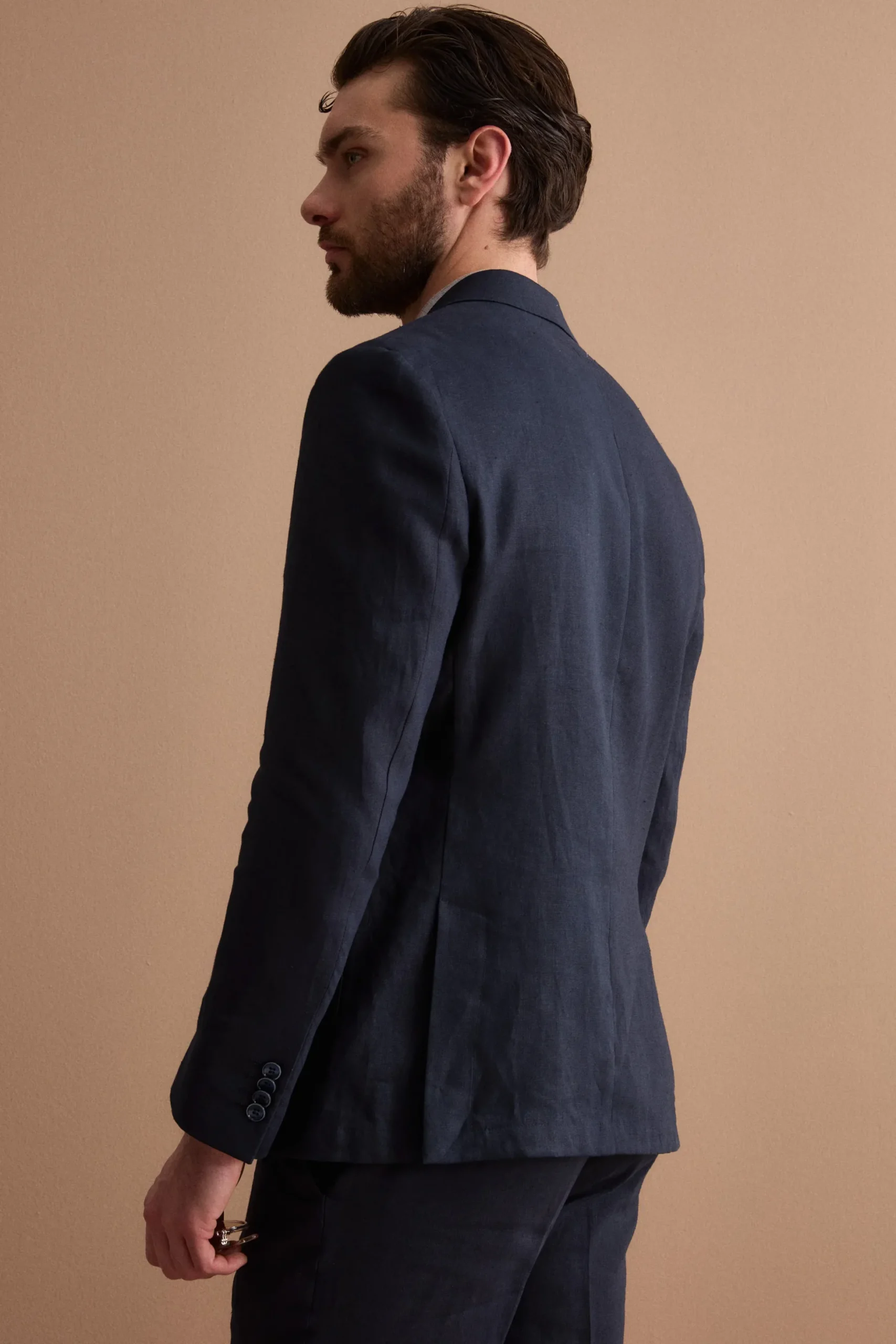 Abito Regular Fit Monopetto in Lino - NAVY