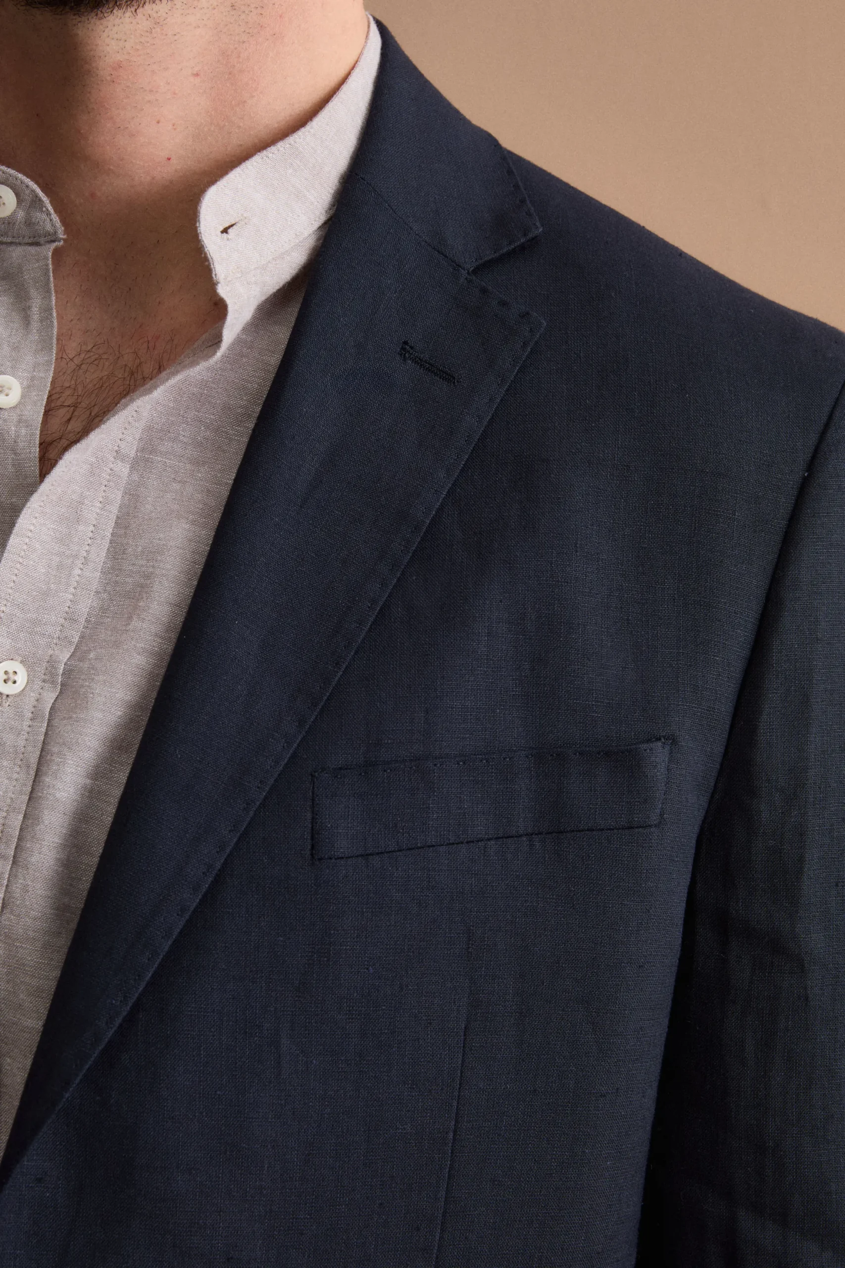 Abito Regular Fit Monopetto in Lino - NAVY