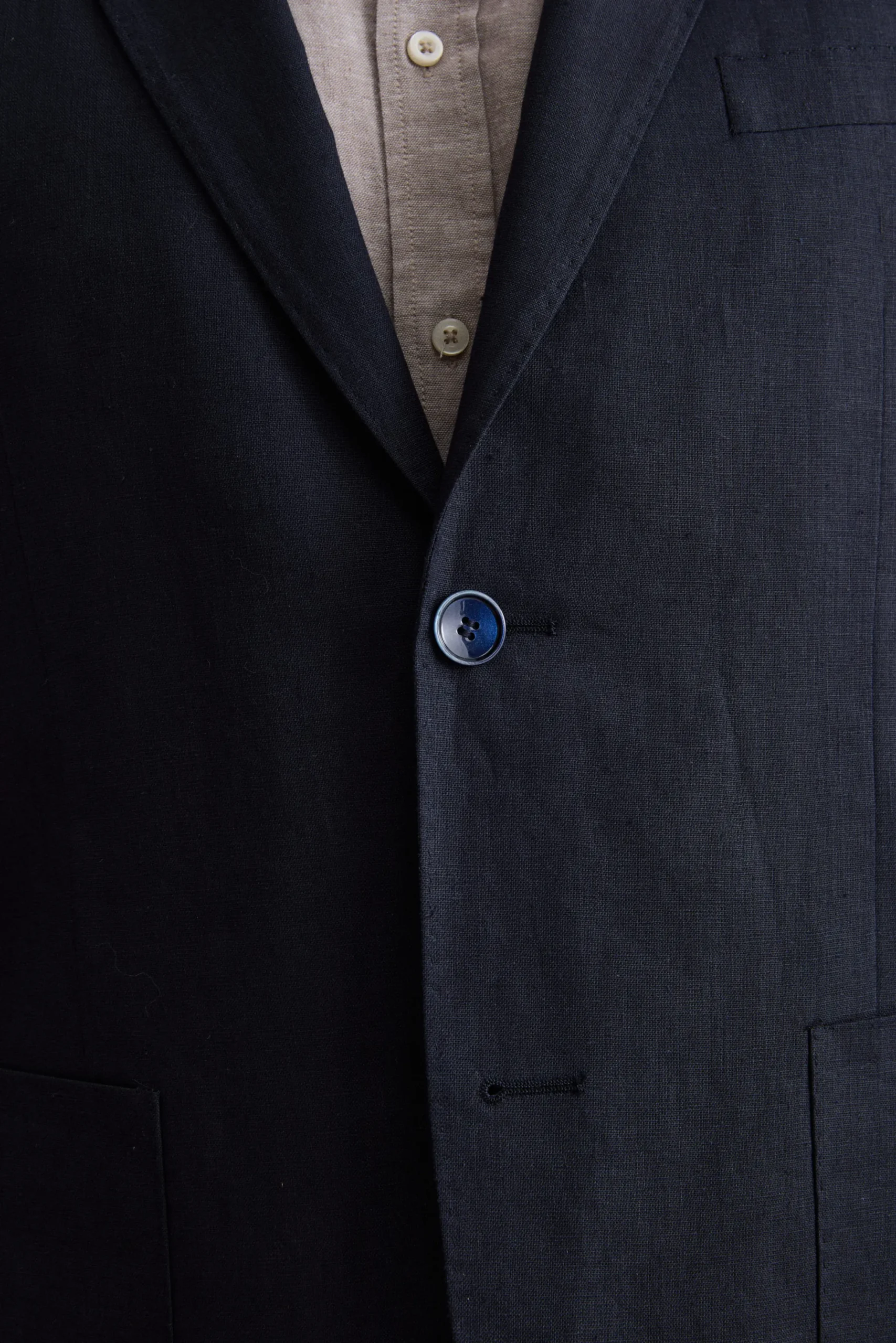 Abito Regular Fit Monopetto in Lino - NAVY