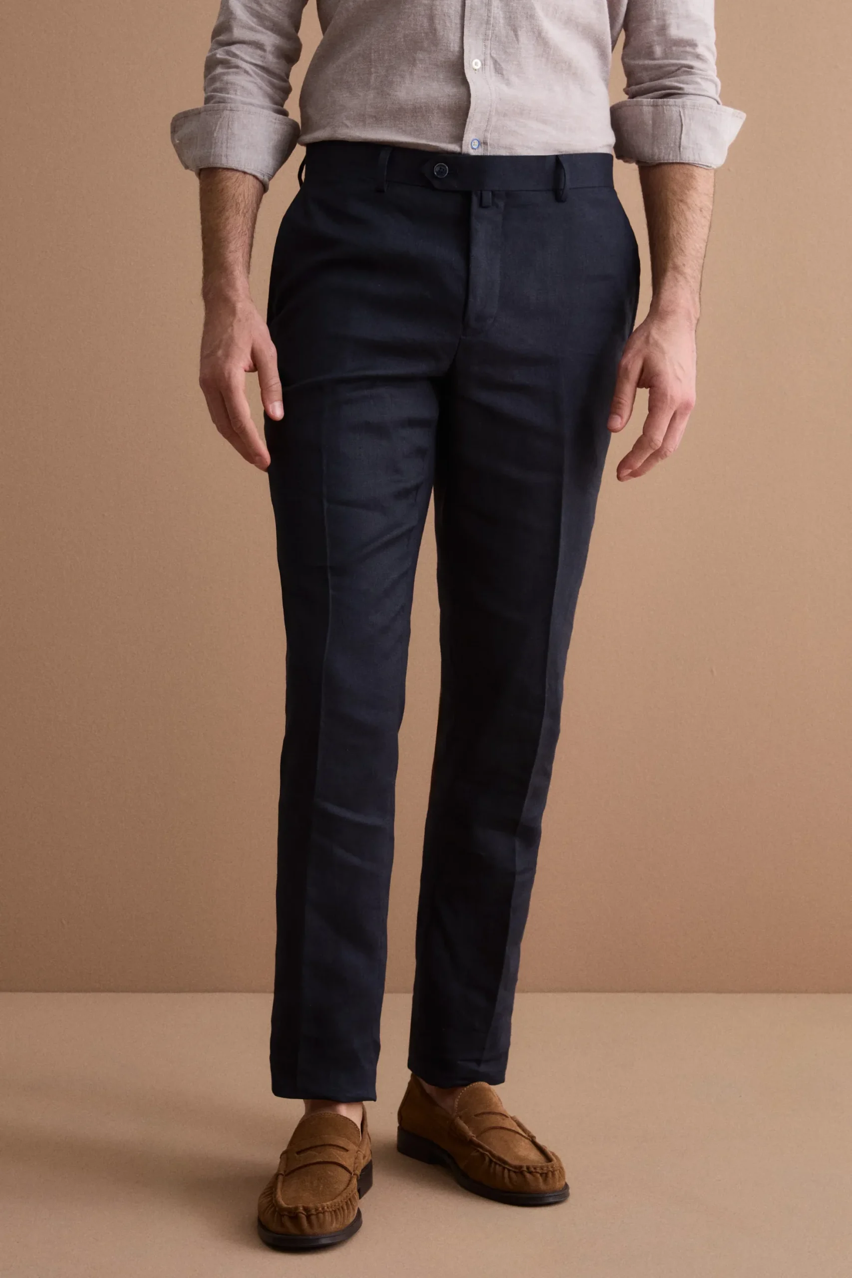 Abito Regular Fit Monopetto in Lino - NAVY