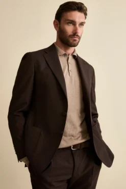 Abito Semifoderato Slim Fit in Lana Vergine - MARRONE