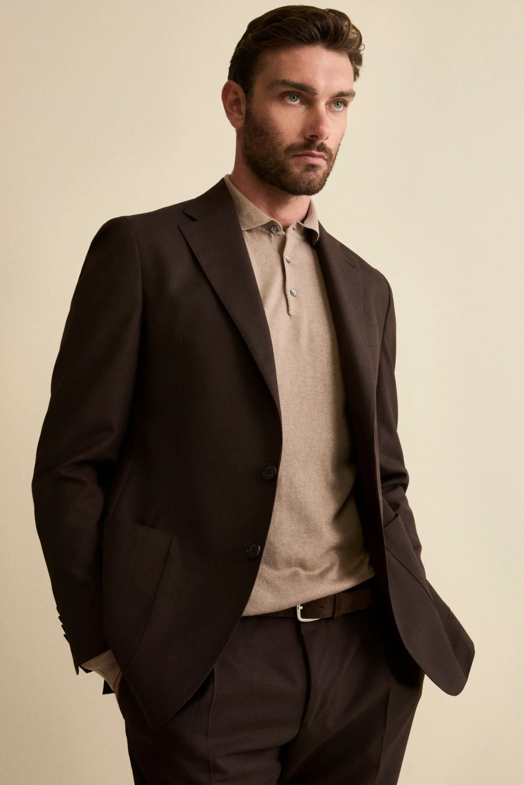 Abito Semifoderato Slim Fit in Lana Vergine - MARRONE