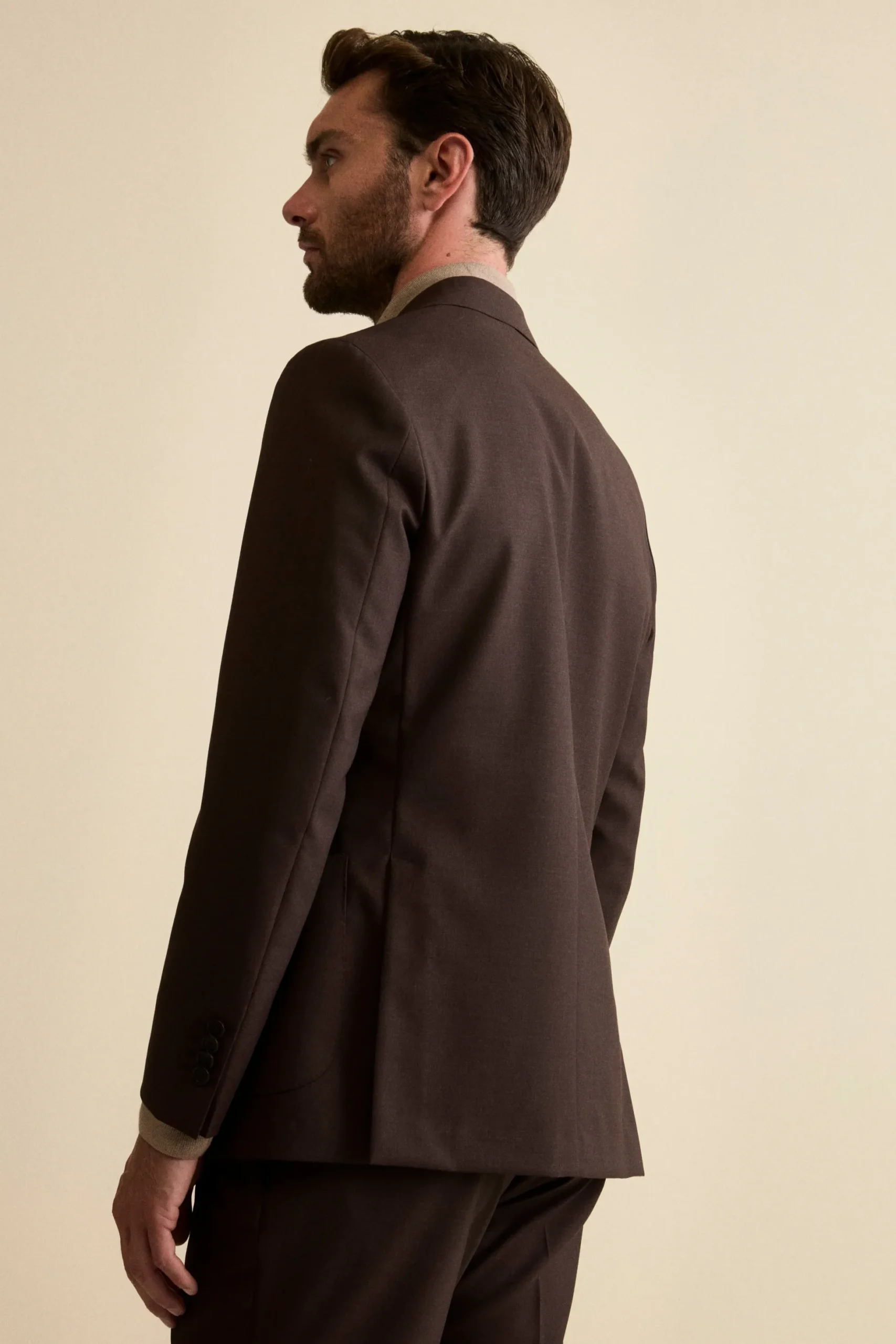 Abito Semifoderato Slim Fit in Lana Vergine - MARRONE