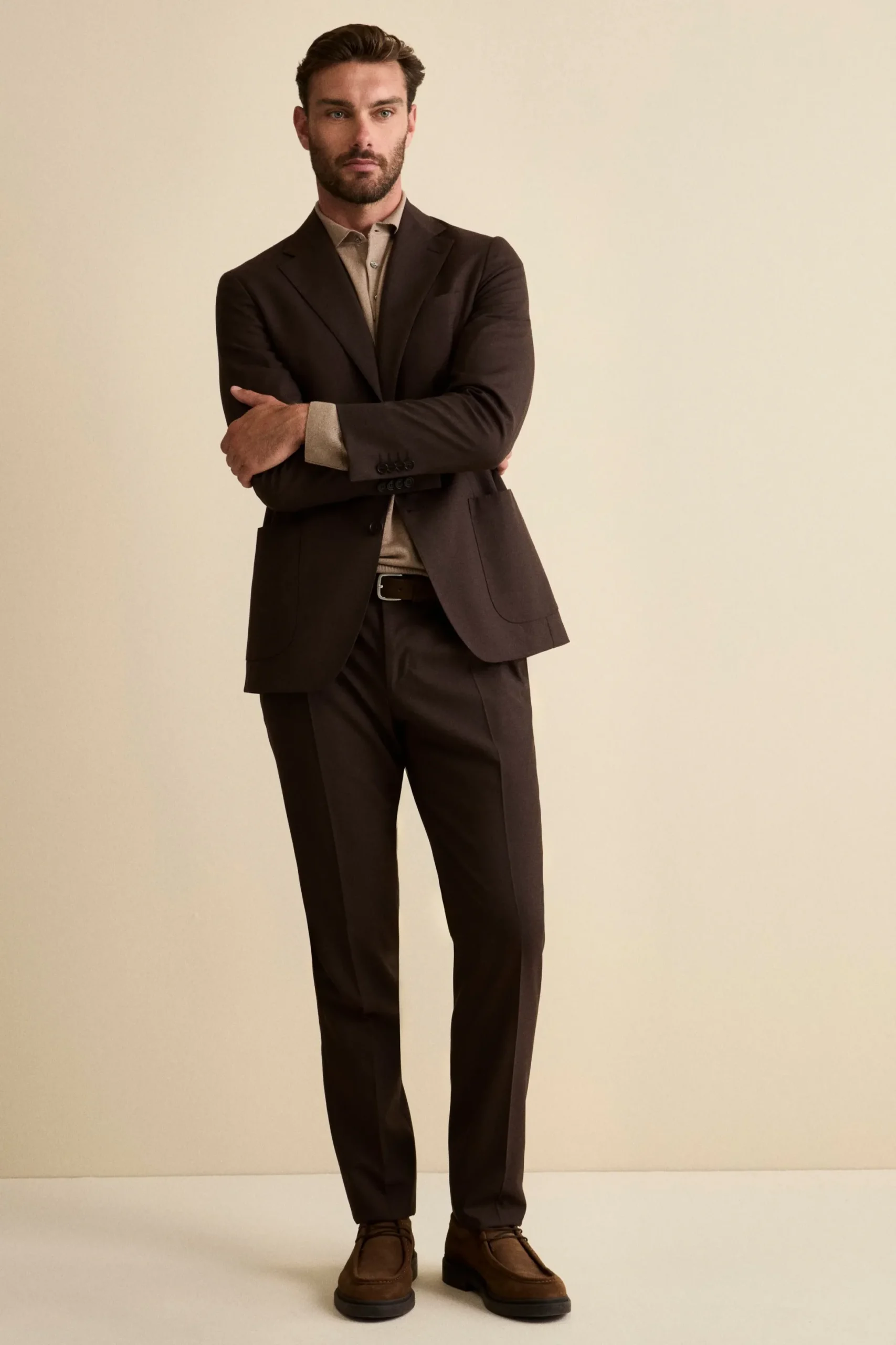 Abito Semifoderato Slim Fit in Lana Vergine - MARRONE