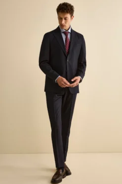 Abito Slim Fit in Lana Vergine con Revers a Lancia - BLU