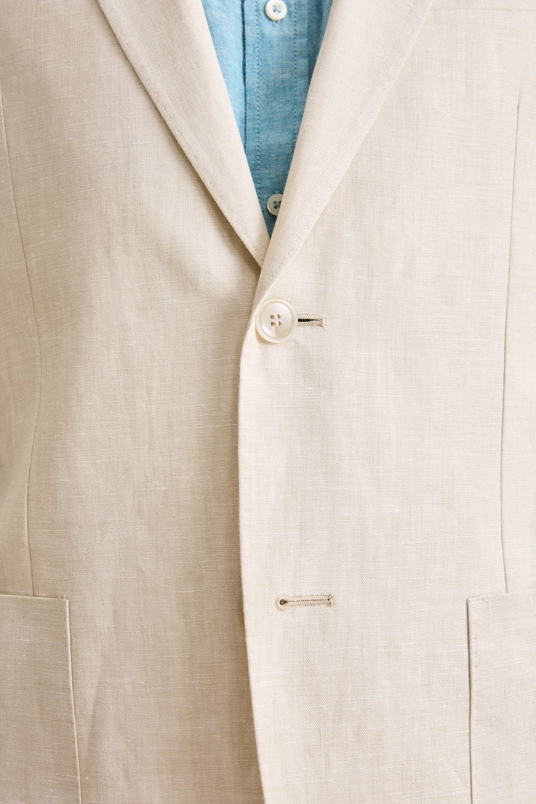 Abito Slim Fit Monopetto Semifoderato in Lino Melange - BEIGE