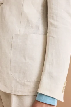 Abito Slim Fit Monopetto Semifoderato in Lino Melange - BEIGE