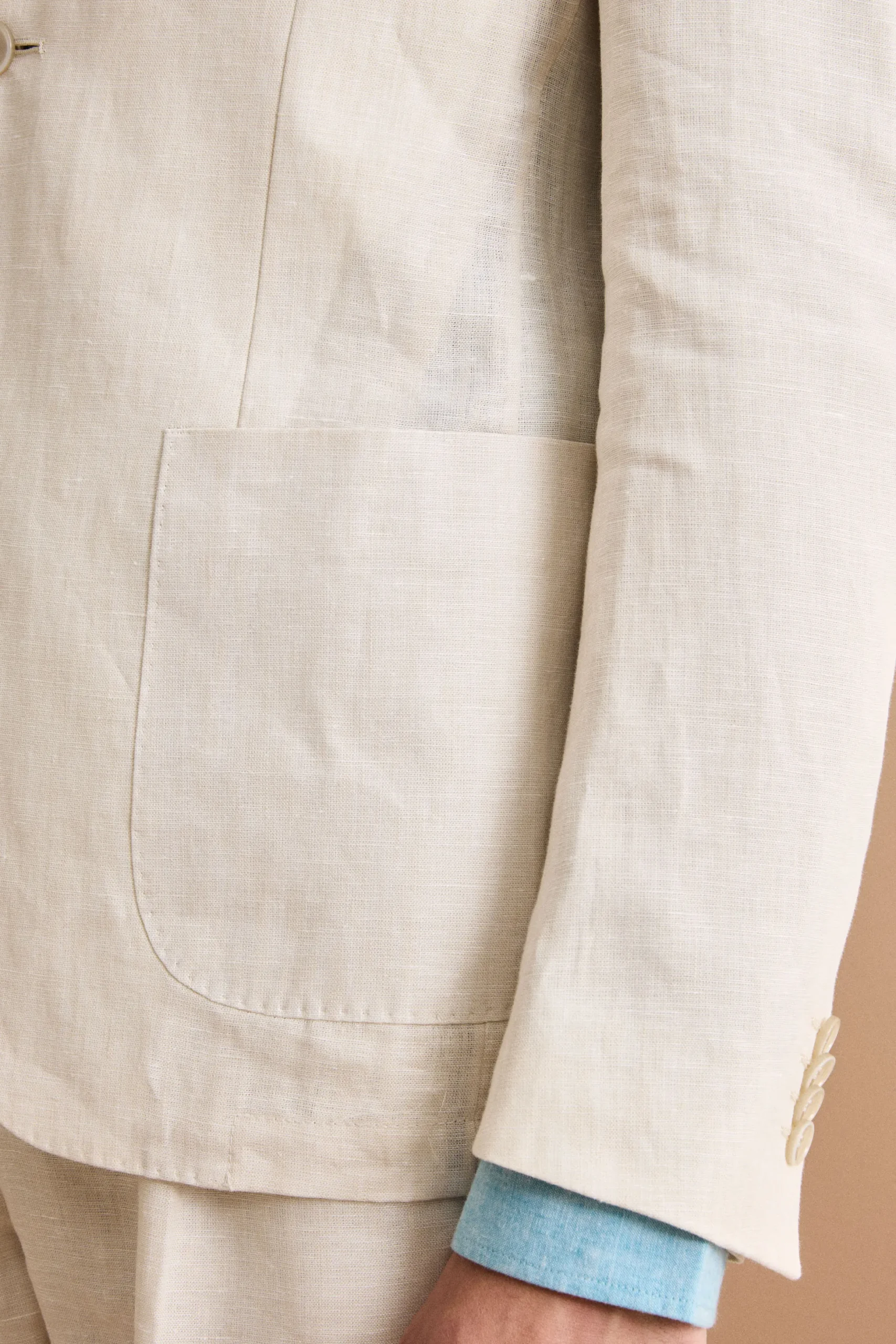 Abito Slim Fit Monopetto Semifoderato in Lino Melange - BEIGE