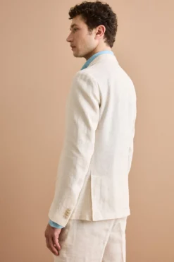 Abito Slim Fit Monopetto Semifoderato in Lino Melange - BEIGE