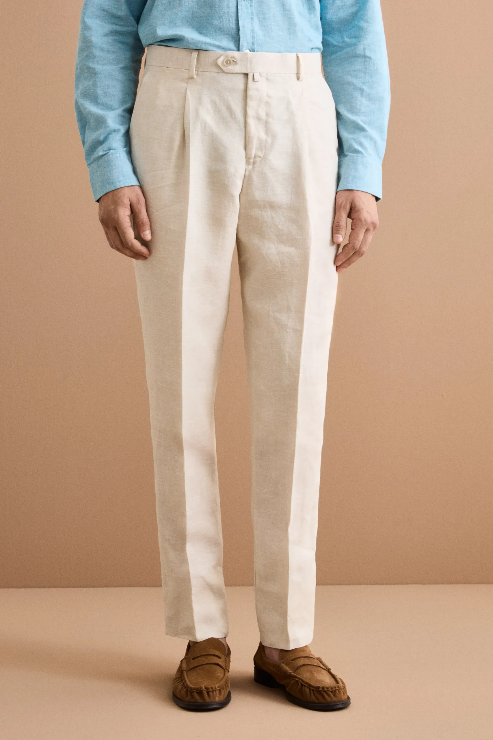 Abito Slim Fit Monopetto Semifoderato in Lino Melange - BEIGE
