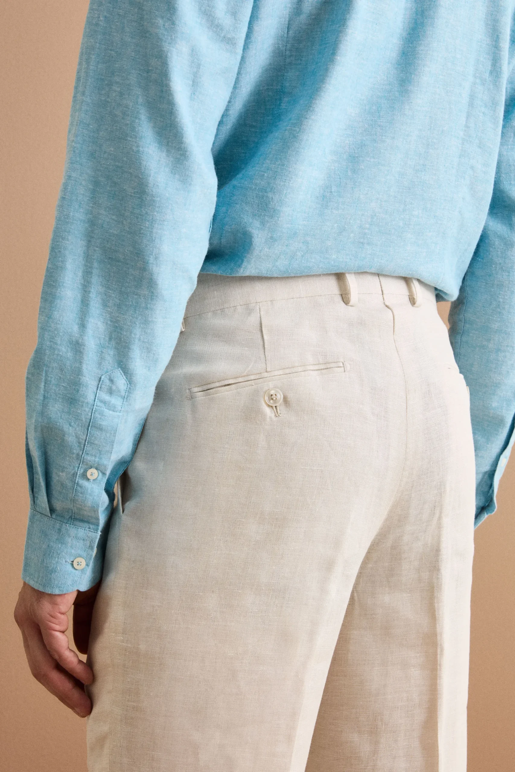 Abito Slim Fit Monopetto Semifoderato in Lino Melange - BEIGE
