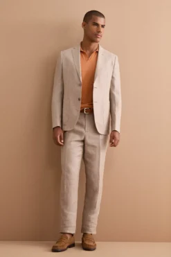 Abito Slim Fit Monopetto Semifoderato in Lino Melange - CAFFE