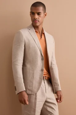 Abito Slim Fit Monopetto Semifoderato in Lino Melange - CAFFE