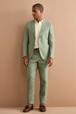 Abito Slim Fit Semifoderato in Lino - SALVIA